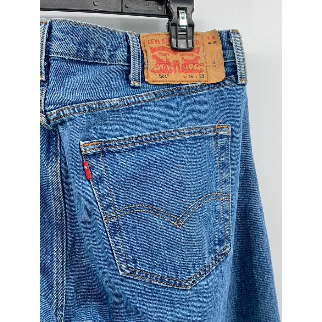LEVI'S Men's Medium Blue Denim 501 Straight-Leg Button-Fly Jeans SZ 36X29