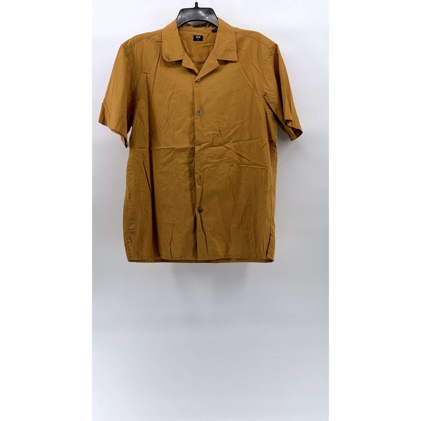 UNIQLO Men's Mustard Yellow Open-Collar Short Sleeve Button-Up Shirt SZ S