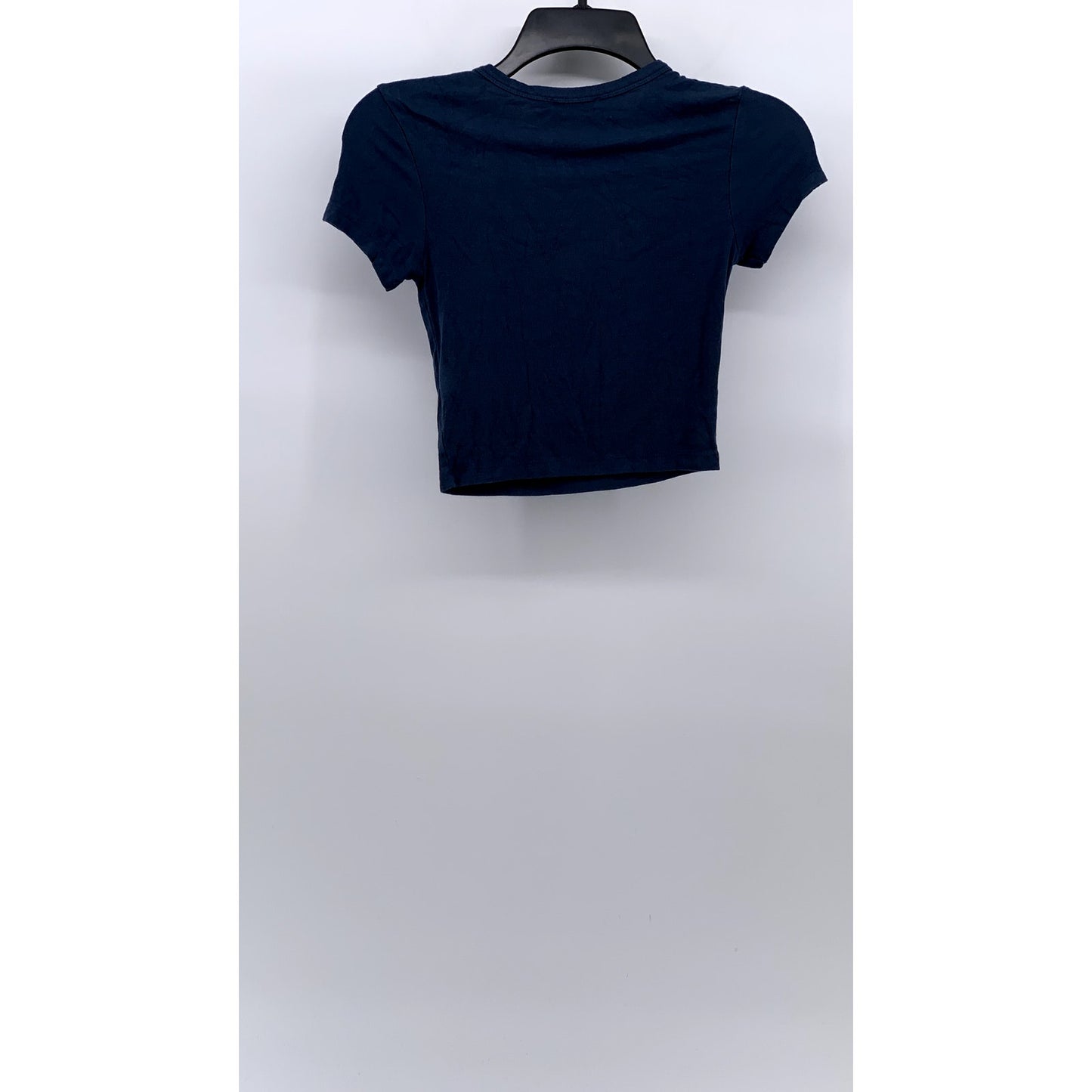 ZARA Women's Dark Blue Rib Knit Crewneck Short Sleeve Cropped T-Shirt SZ S