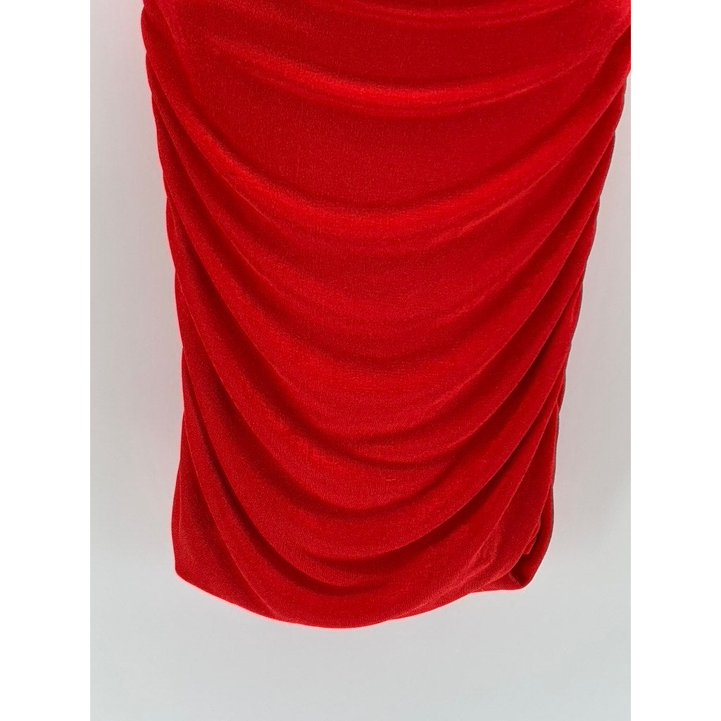 UNBRANDED Women's Red Side Ruched One-Shoulder Sleeveless Bodycon Dress SZ M