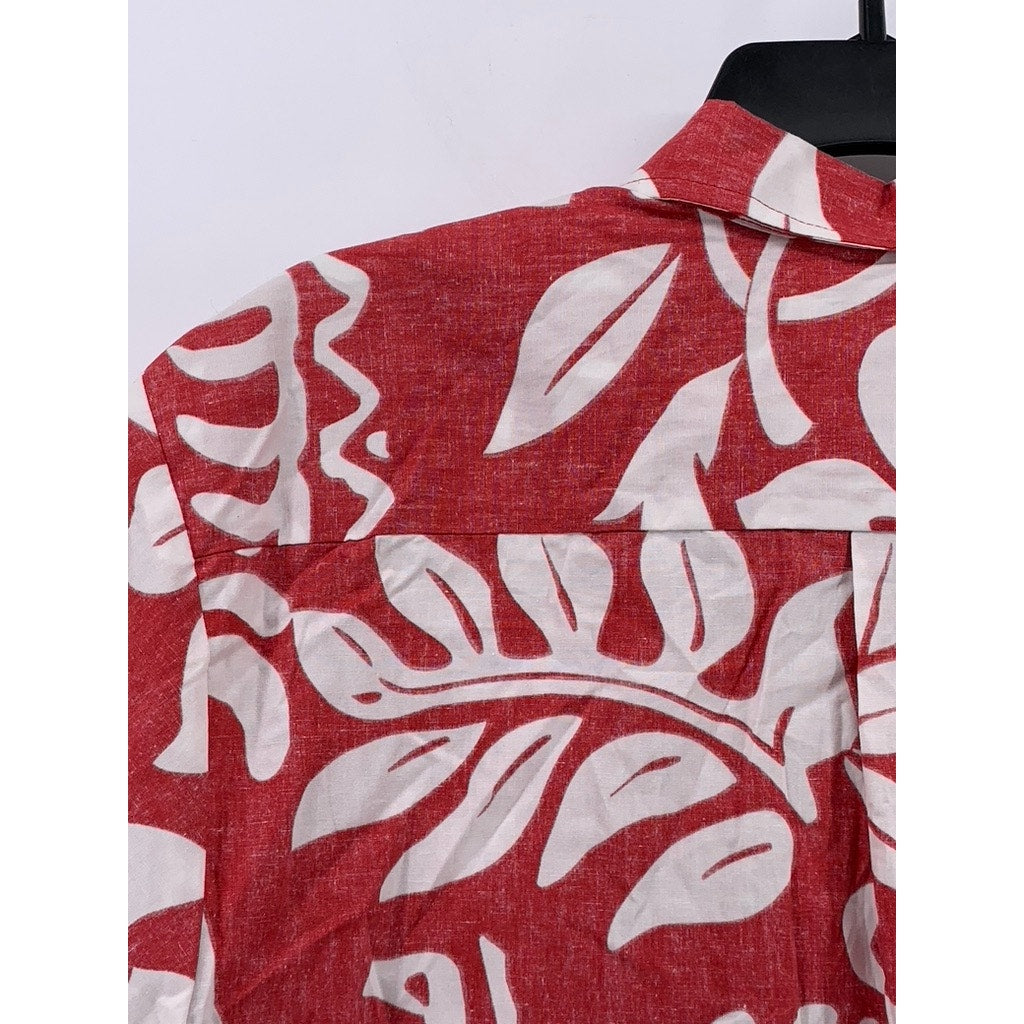 BISHOP ST. APPAREL Men's Vintage Red-White Hawaiian Floral Button-Up Shirt SZ M