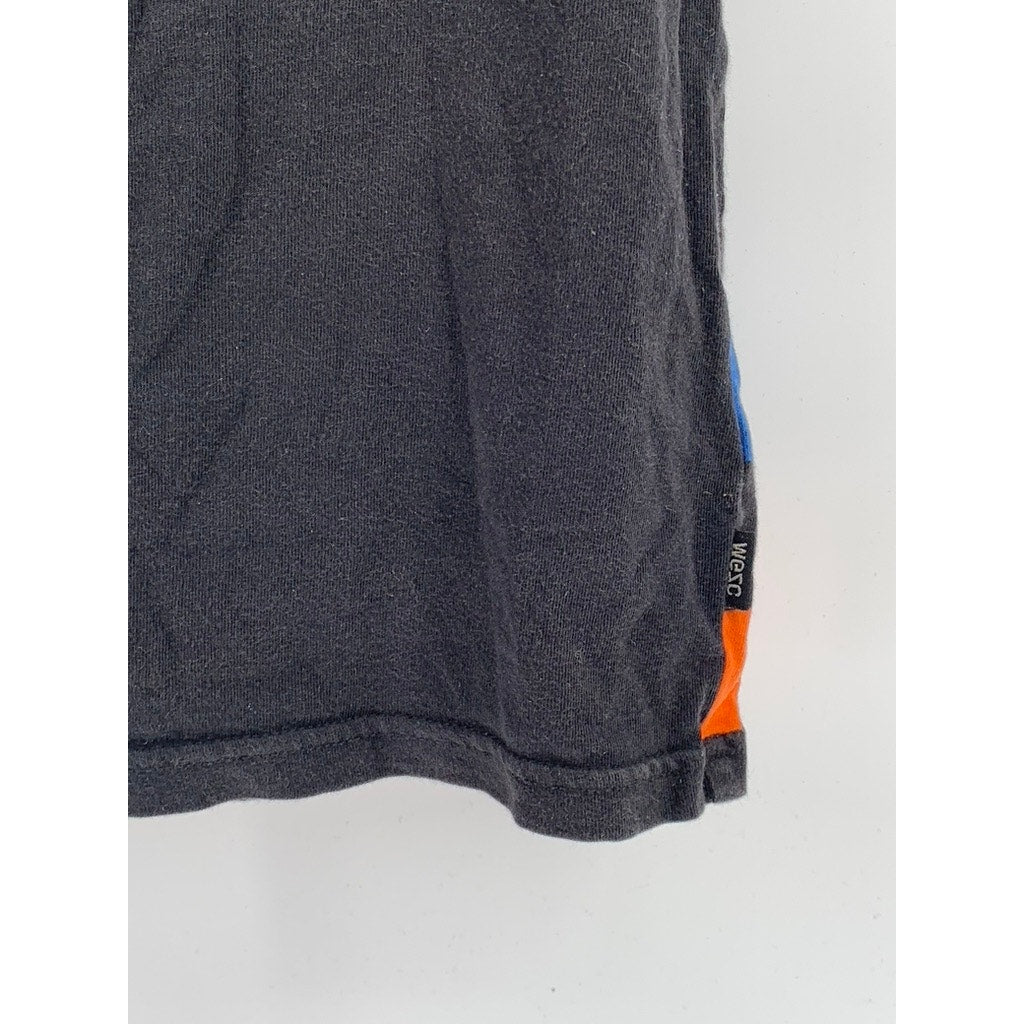 WESC Men's Black-Multi Striped Scoop-Neck Pocket Cotton Casual Tank SZ M