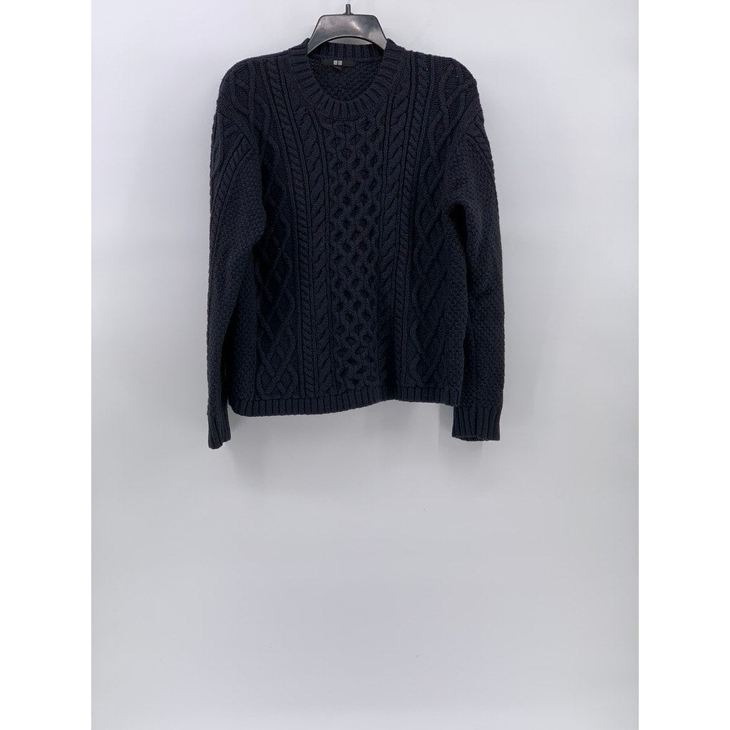 UNIQLO Women's Navy Blue Crewneck Cable Knit Long Sleeve Pullover Sweater SZ M