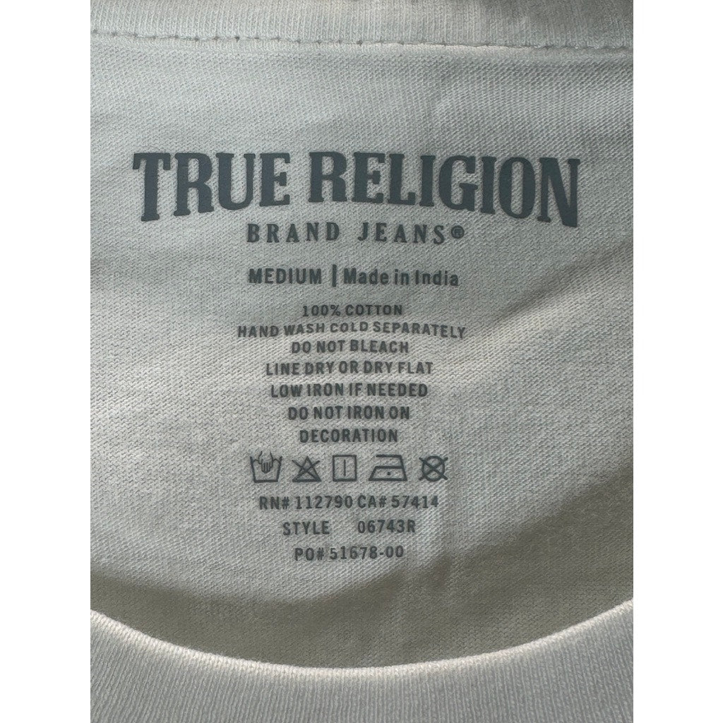 TRUE RELIGION Men's White/Orange Graphic Crewneck Short Sleeve T-Shirt SZ M