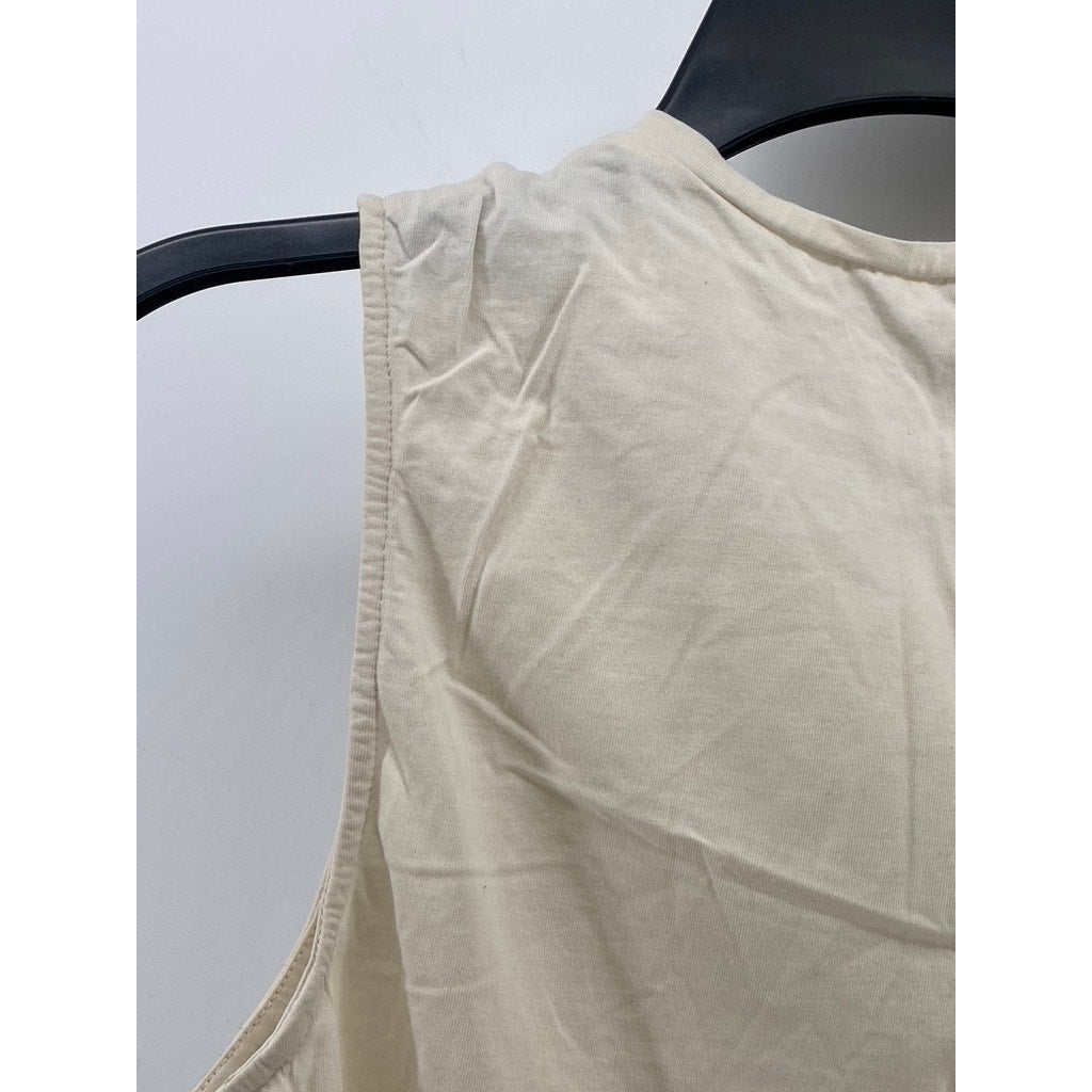 ZARA Women's Cream Crewneck Positive Effect Casual Cotton Sleeveless Tank SZ S