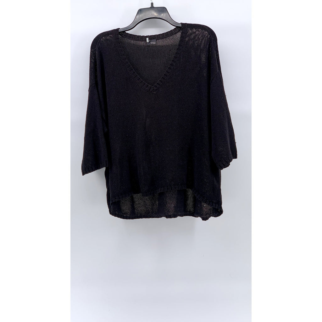 SPARKLE & FADE Women's Black Crochet V-Neck 3/4 Sleeve Pullover Top SZ L