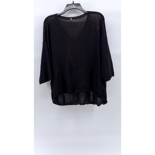 SPARKLE & FADE Women's Black Crochet V-Neck 3/4 Sleeve Pullover Top SZ L