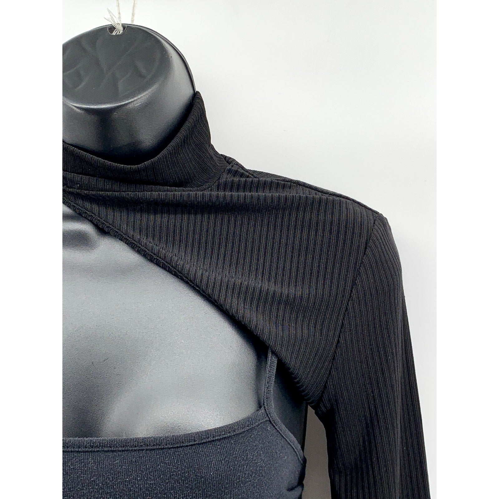 SHEIN Women's Black Ribbed Mock-Neck Long Sleeve Coverup SZ 6