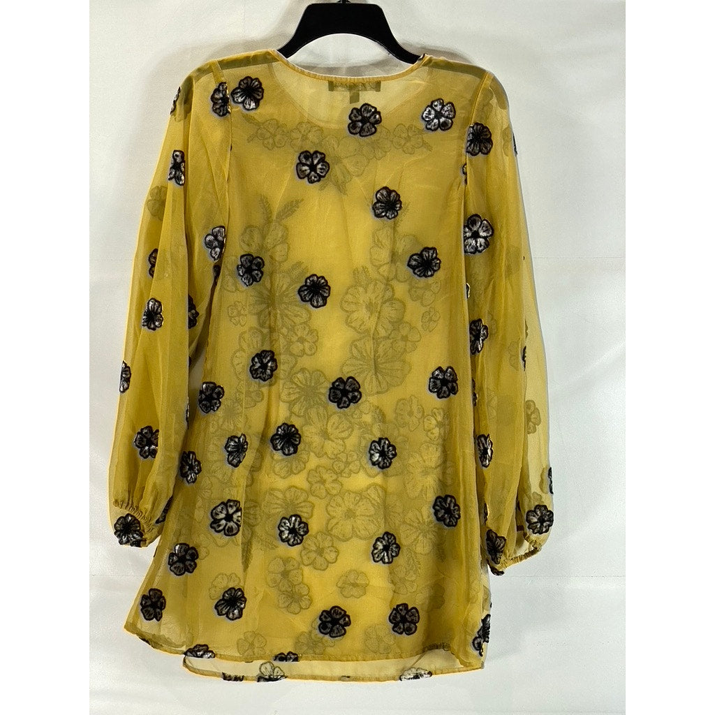 FOR LOVE & LEMONS Women's Mustard Heather Velvet Floral Mesh Mini Dress SZ S