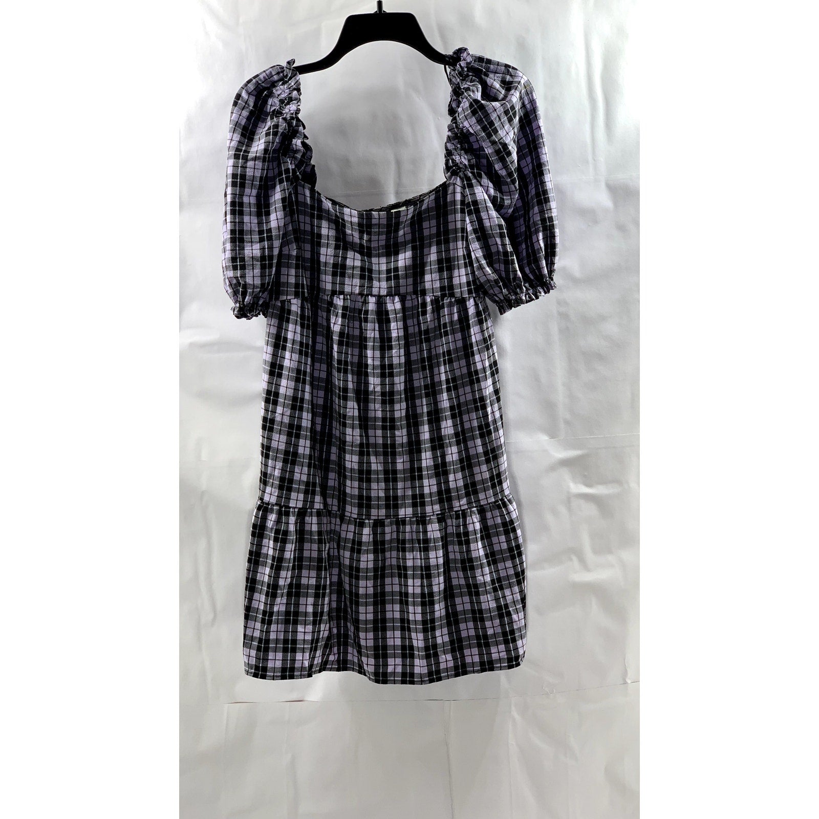DIVIDED BY H&M Women's Purple-Black Sear Sucker Puff-Sleeve Mini Dress SZ M