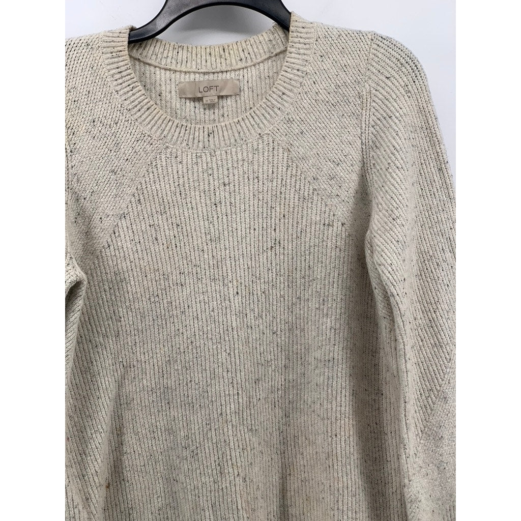 LOFT Women's Beige Speckle Knit Crewneck Long Sleeve Pullover Sweater SZ M