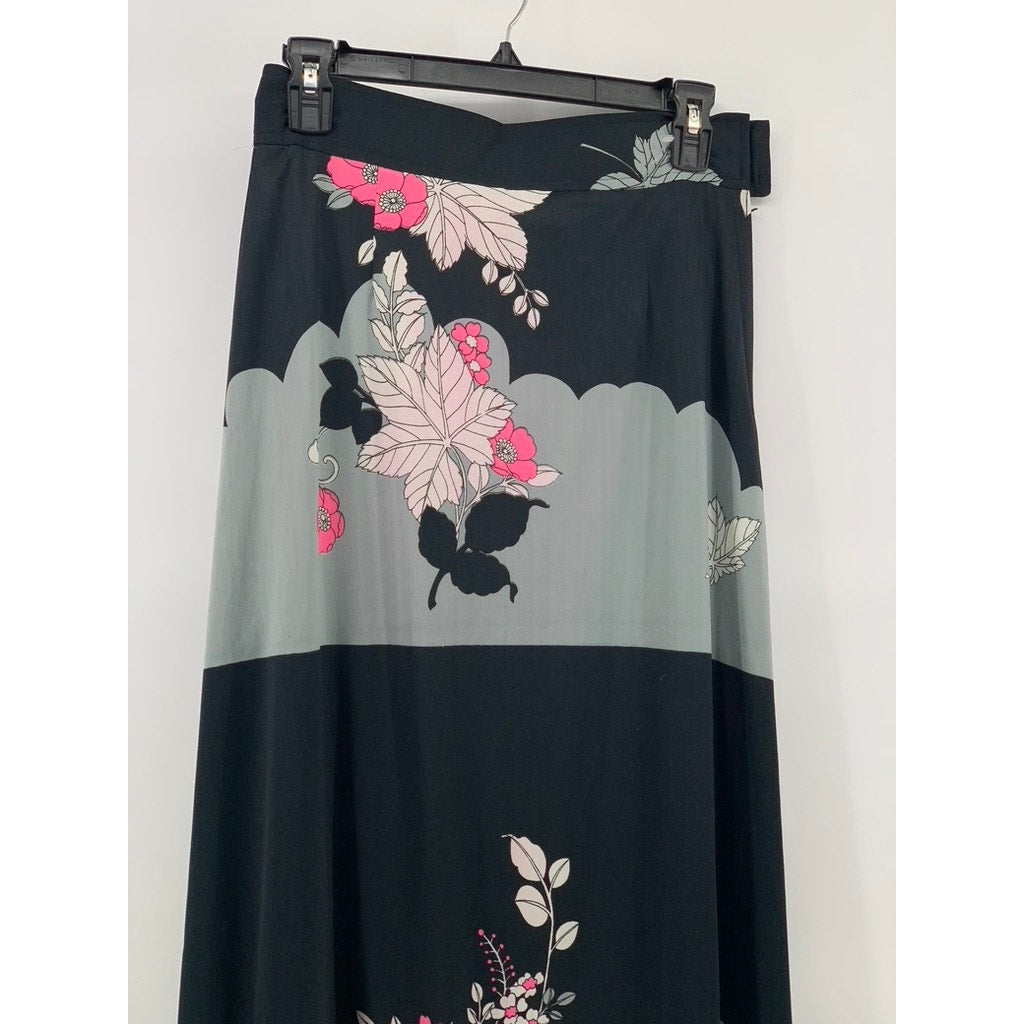 PEARL Women's Black Printed A-line Midi Skirt SZ 28(USS)