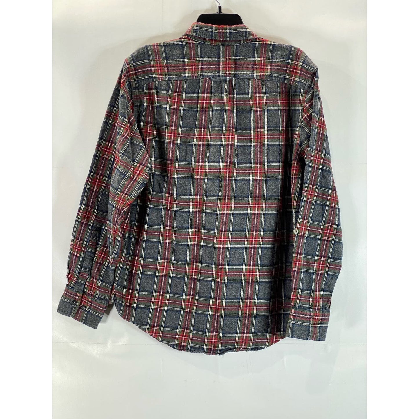 EDDIE BAUER Men's Grey/Red Plaid Button-Up Long Sleeve Flannel Shirt SZ L