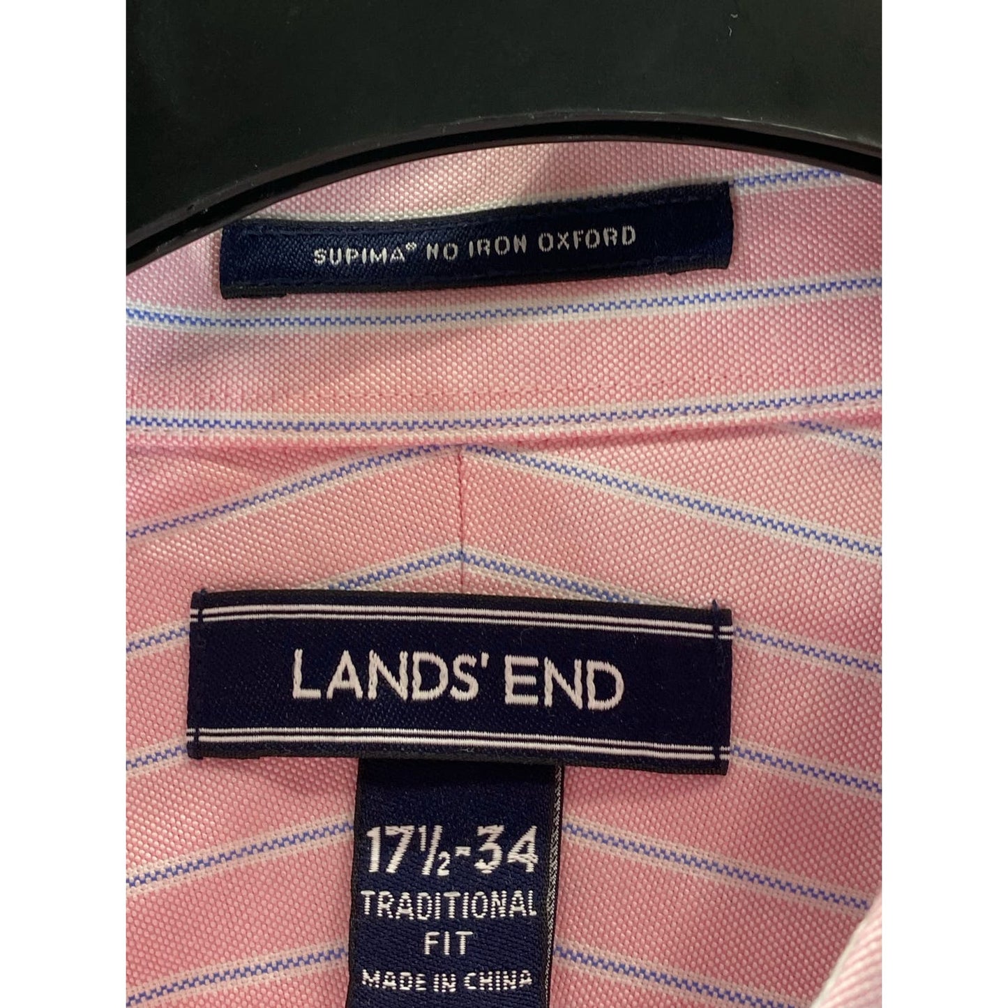 LANDS' END Men's Pink Striped Traditional-Fit No Iron Oxford Shirt SZ 17.5-34