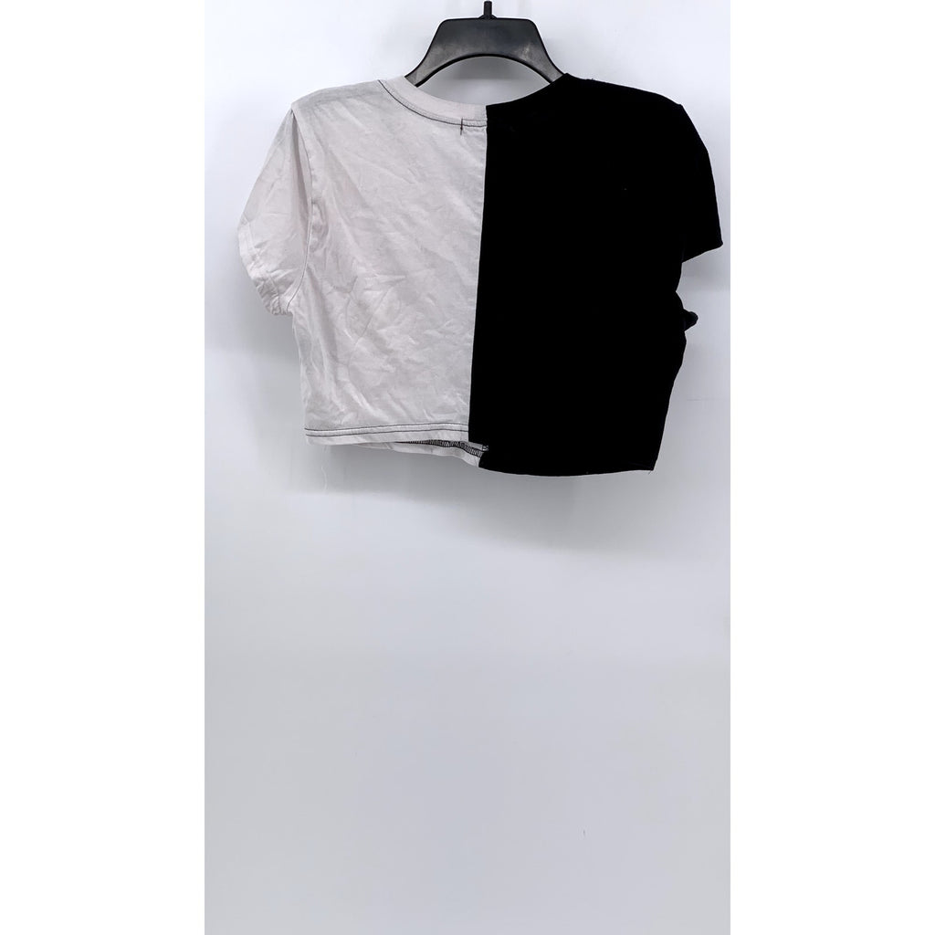 FADED ROSE Women's Black-White Color Block Short Sleeve Cropped Top SZ XL