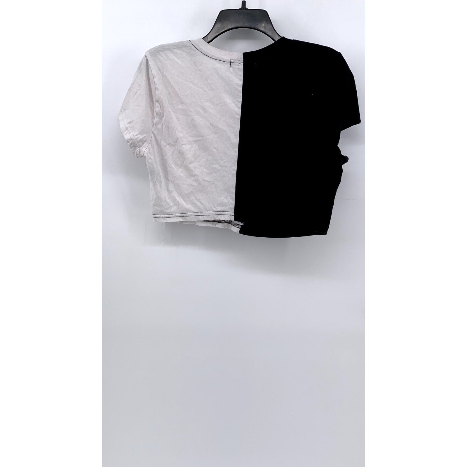 FADED ROSE Women's Black-White Color Block Short Sleeve Cropped Top SZ XL