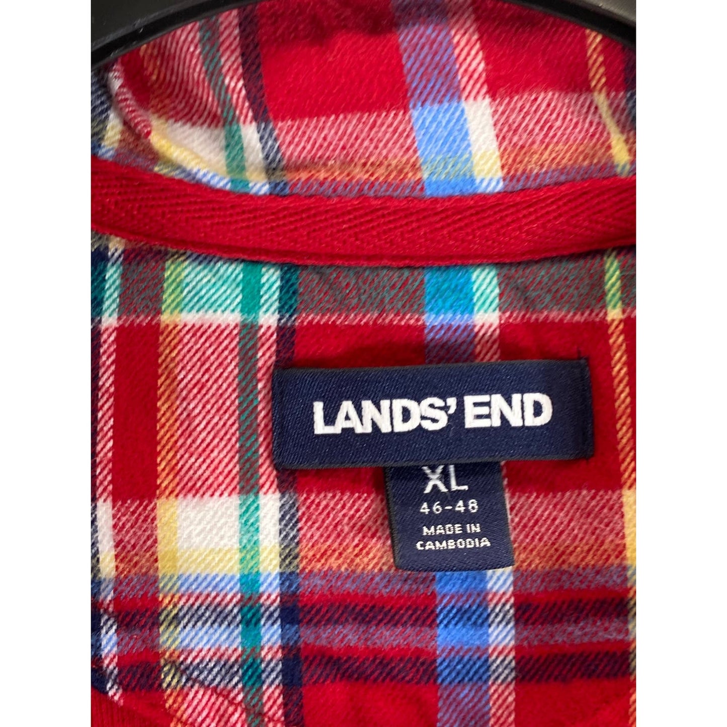 LANDS' END Men's Red Quarter-Zip Plaid Stand Collar Pullover Ribbed Sweater SZXL