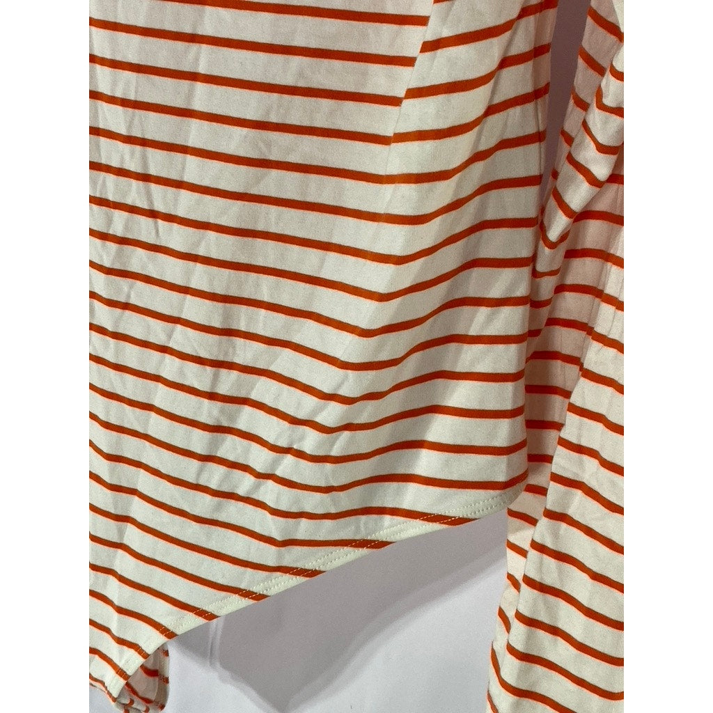 ON 34TH Women's Orange-White Striped Scoop-Neck Long Sleeve Bodysuit SZ L