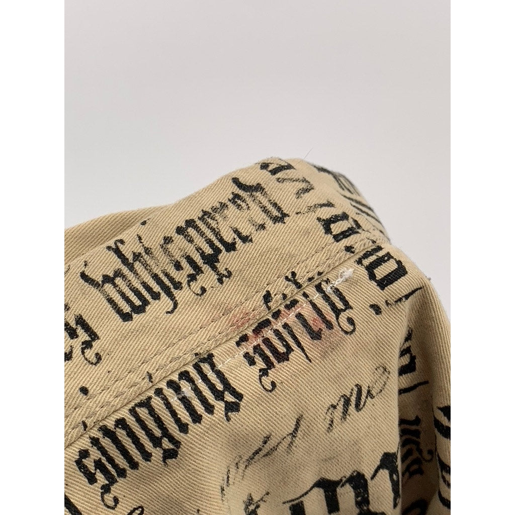 BODY CITATED Women's Tan Distressed Newspaper Logo Mini Skirt SZ S