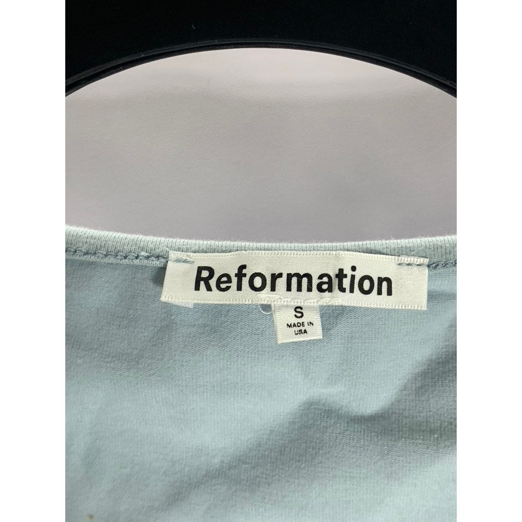 REFORMATION Women's Light Blue V-Neck Short Sleeve Knit Mini Dress SZ S