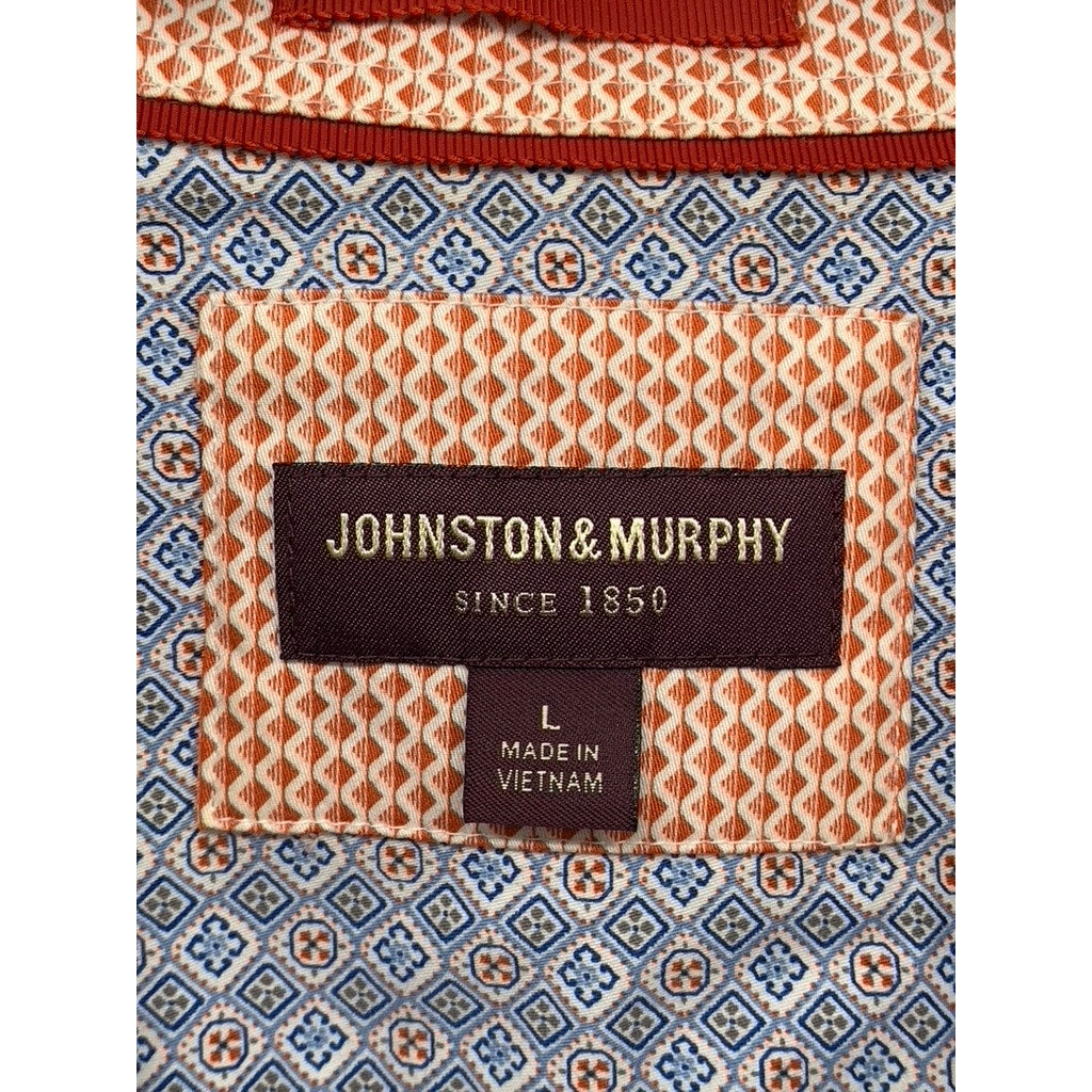 JOHNSTON & MURPHY Men's Blue Printed Button-Up Regular-Fit Long Sleeve Shirt SZL