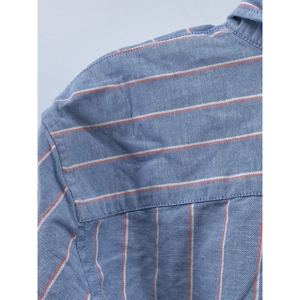 GAP Men's Blue-Pink Striped Standard-Fit Stretch Button-Up Oxford Shirt SZ M