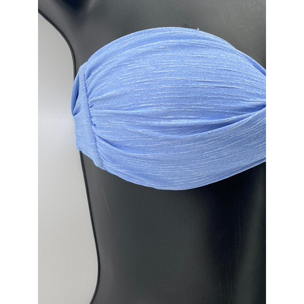 HEIDI KLEIN Women's Blue Textured Strapless Twist Front Tie-Back Bikini Top SZ 1