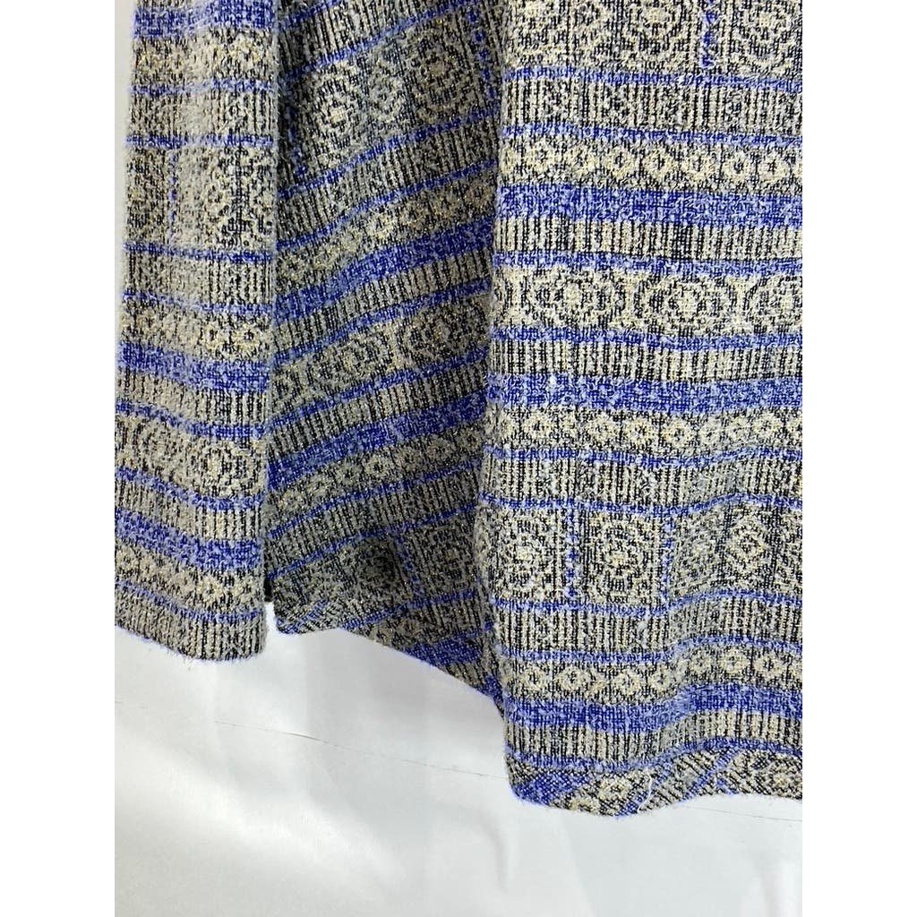 MEG SHOP Women's Metallic Gold/Blue Long Sleeve Pinched Hem Striped Blouse SZ L