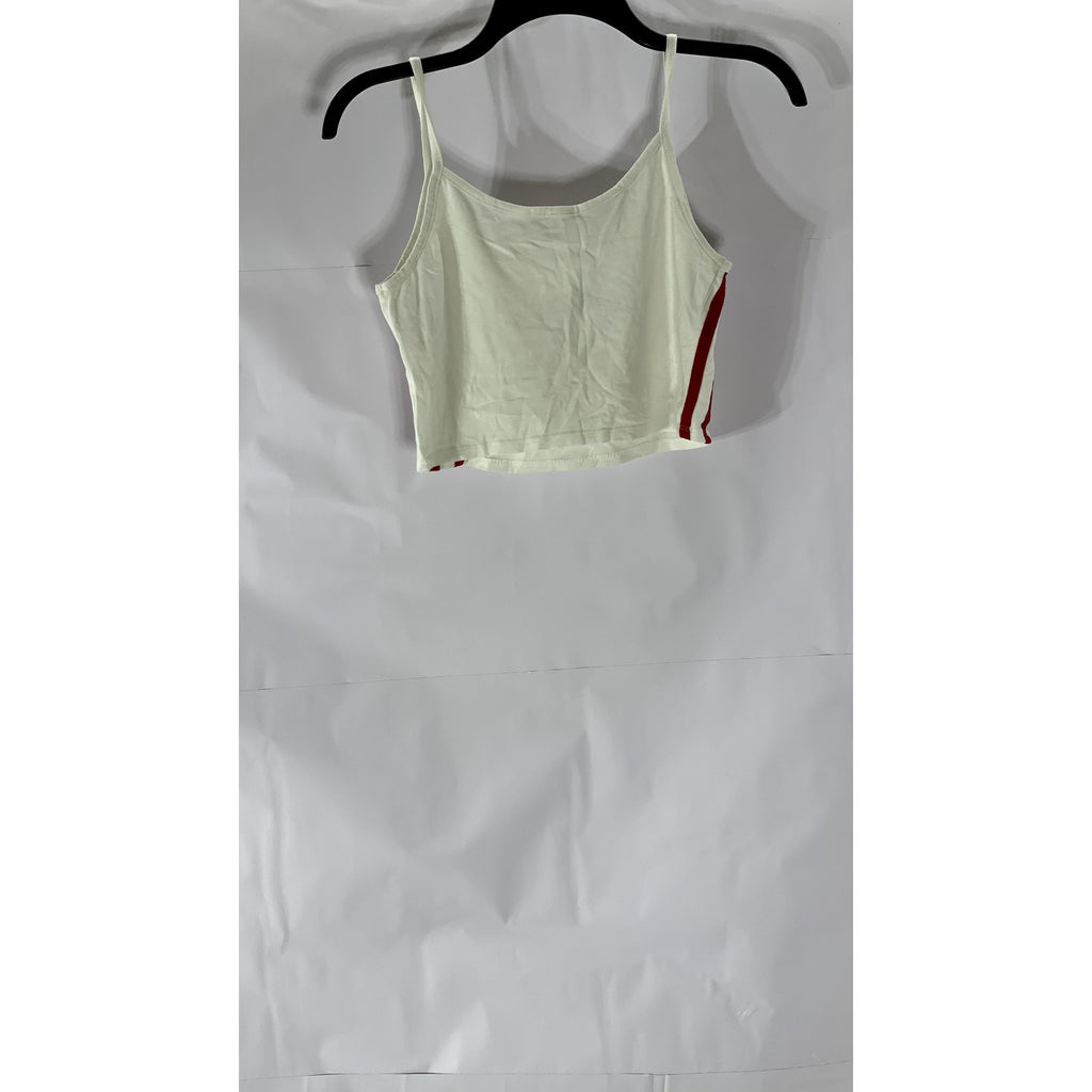 TRES BIEN Women's White-Red Side Striped Scoop-Neck Cropped Tank Top SZ S