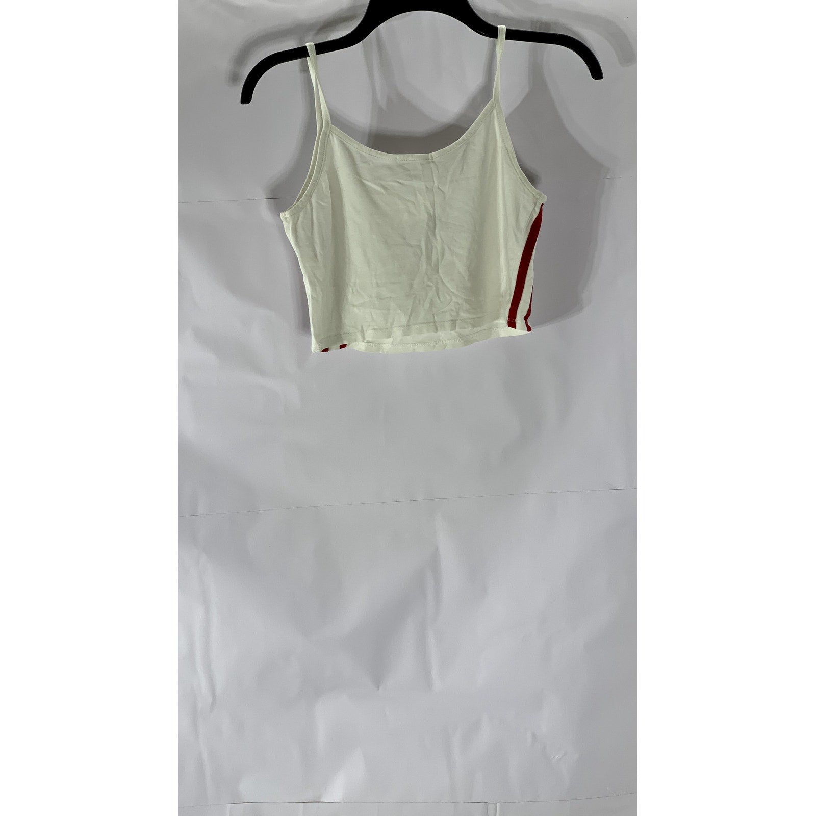 TRES BIEN Women's White-Red Side Striped Scoop-Neck Cropped Tank Top SZ S