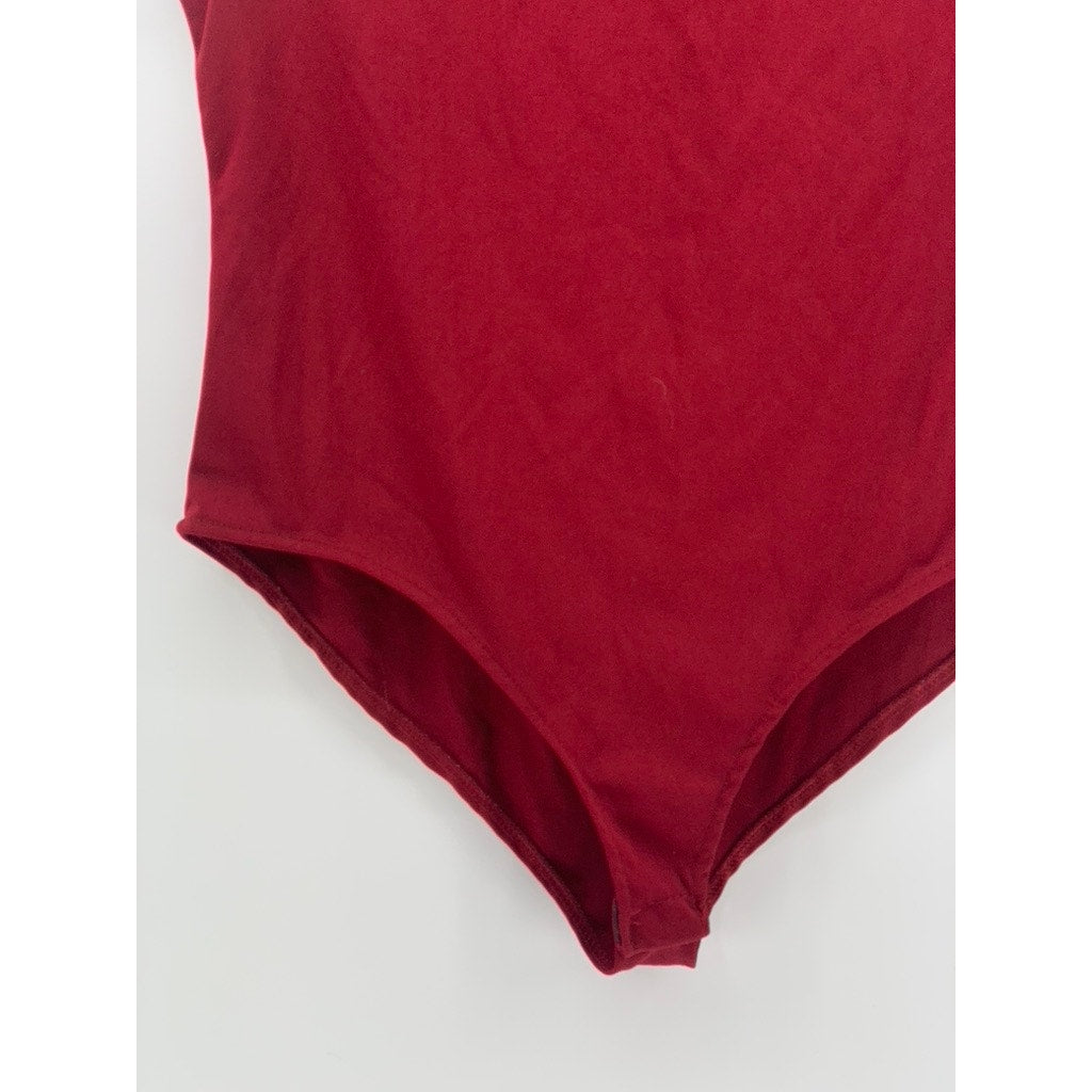 UNBRANDED Women's Burgundy Cutout Mock-Neck Cap Sleeve Bodysuit SZ XL