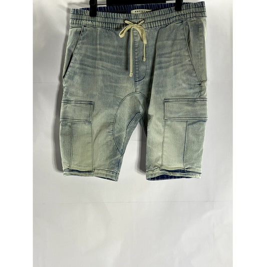 PACSUN Men's Light Blue Drawstring Elastic Waist Denim Cargo Shorts SZ L