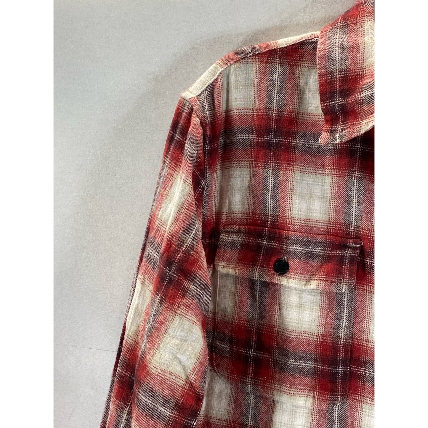 LUCKY BRAND Men's Red Plaid Classic-Fit Button-Up Long Sleeve Flannel Shirt SZ M