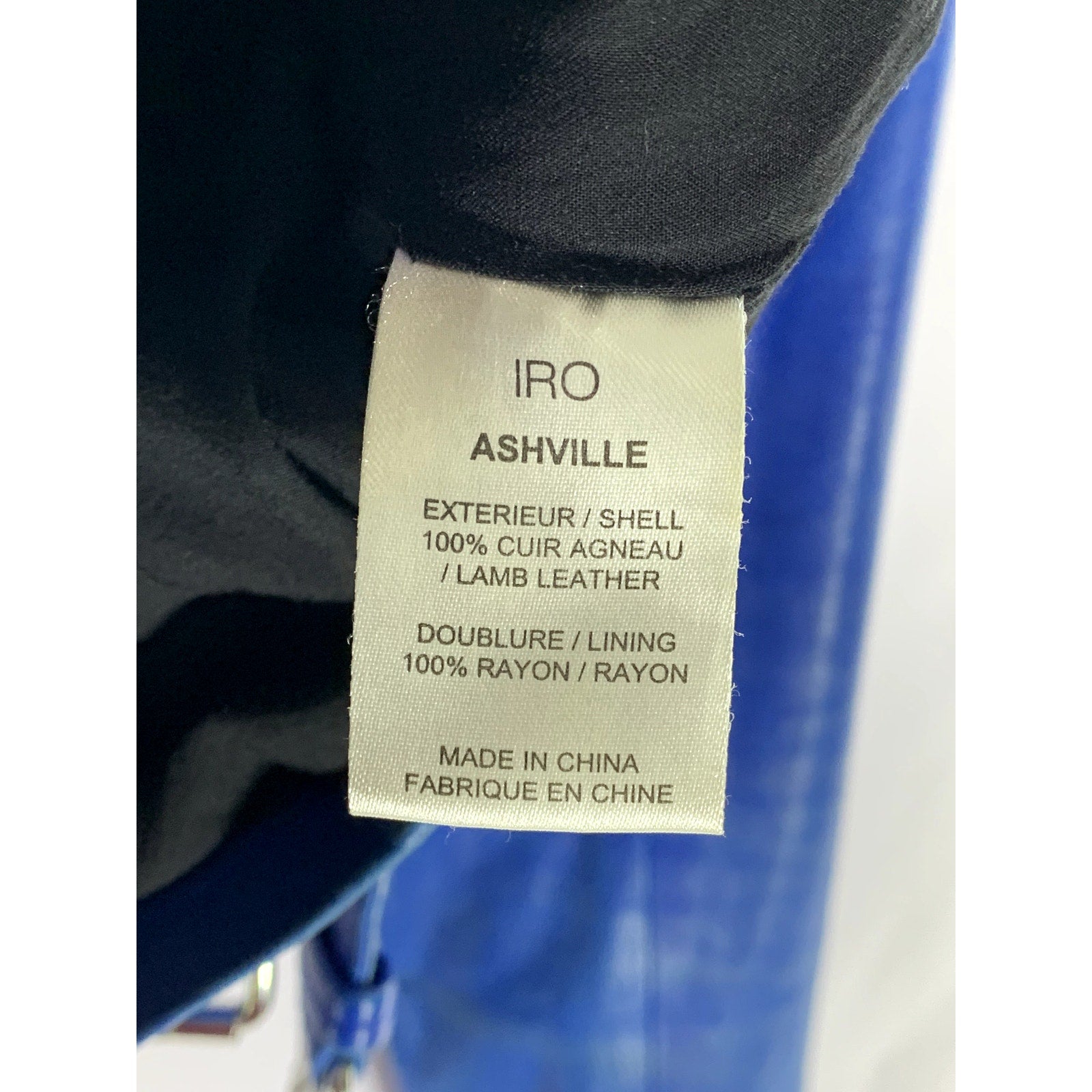 IRO PARIS Women's Dark Blue Ashville Moto Zip-Up Lamb Leather Jacket SZ 1(XXS)
