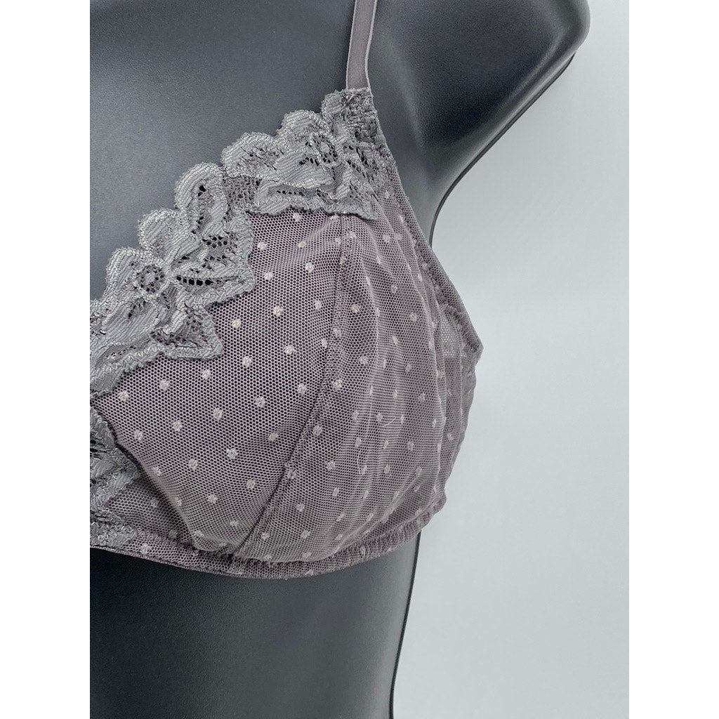 MADEWELL Women's Gray Dot Floral Lace Mesh Spaghetti Strap Bra SZ M