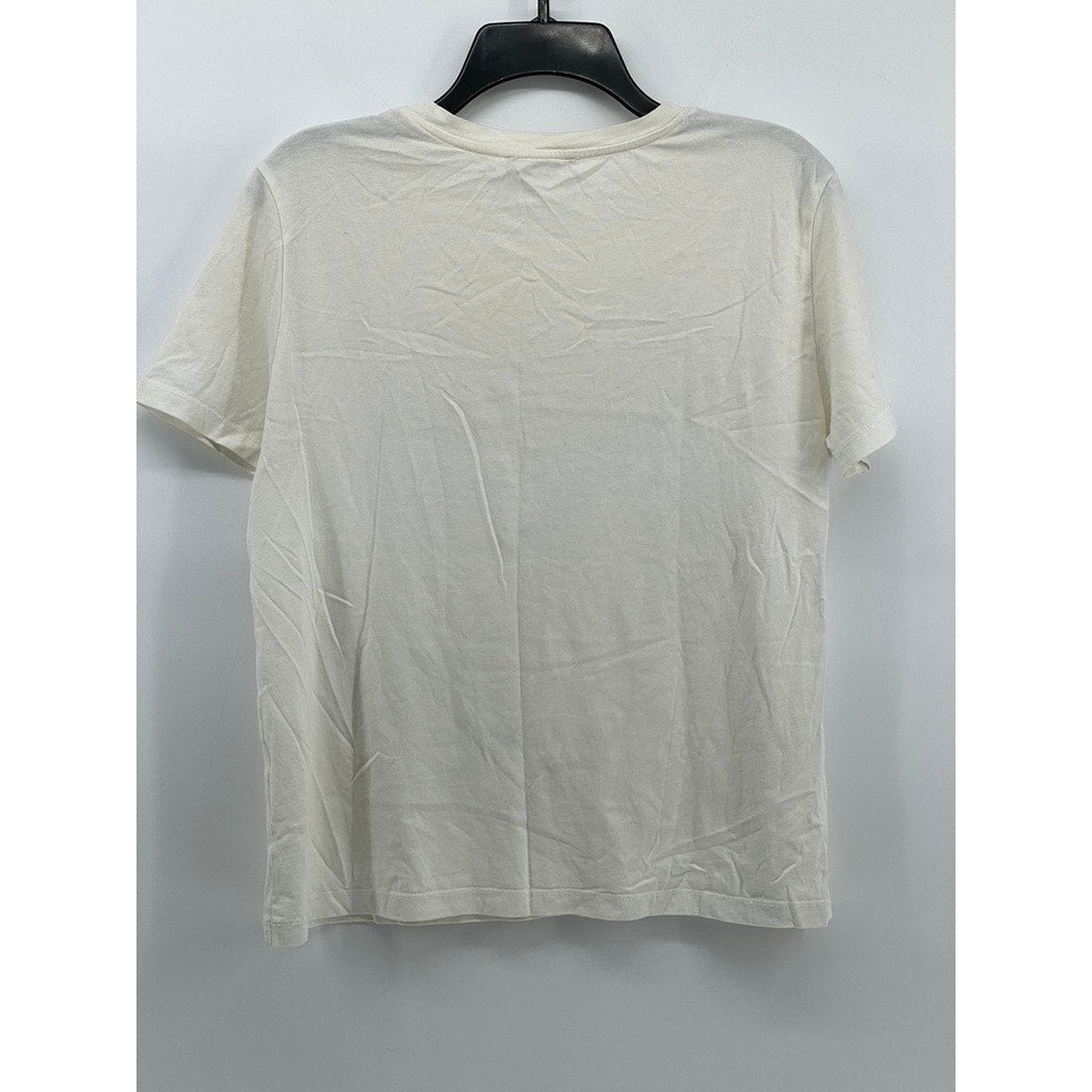 ZARA Women's White-Black Abstract Face Graphic Crewneck Short Sleeve Top SZ M