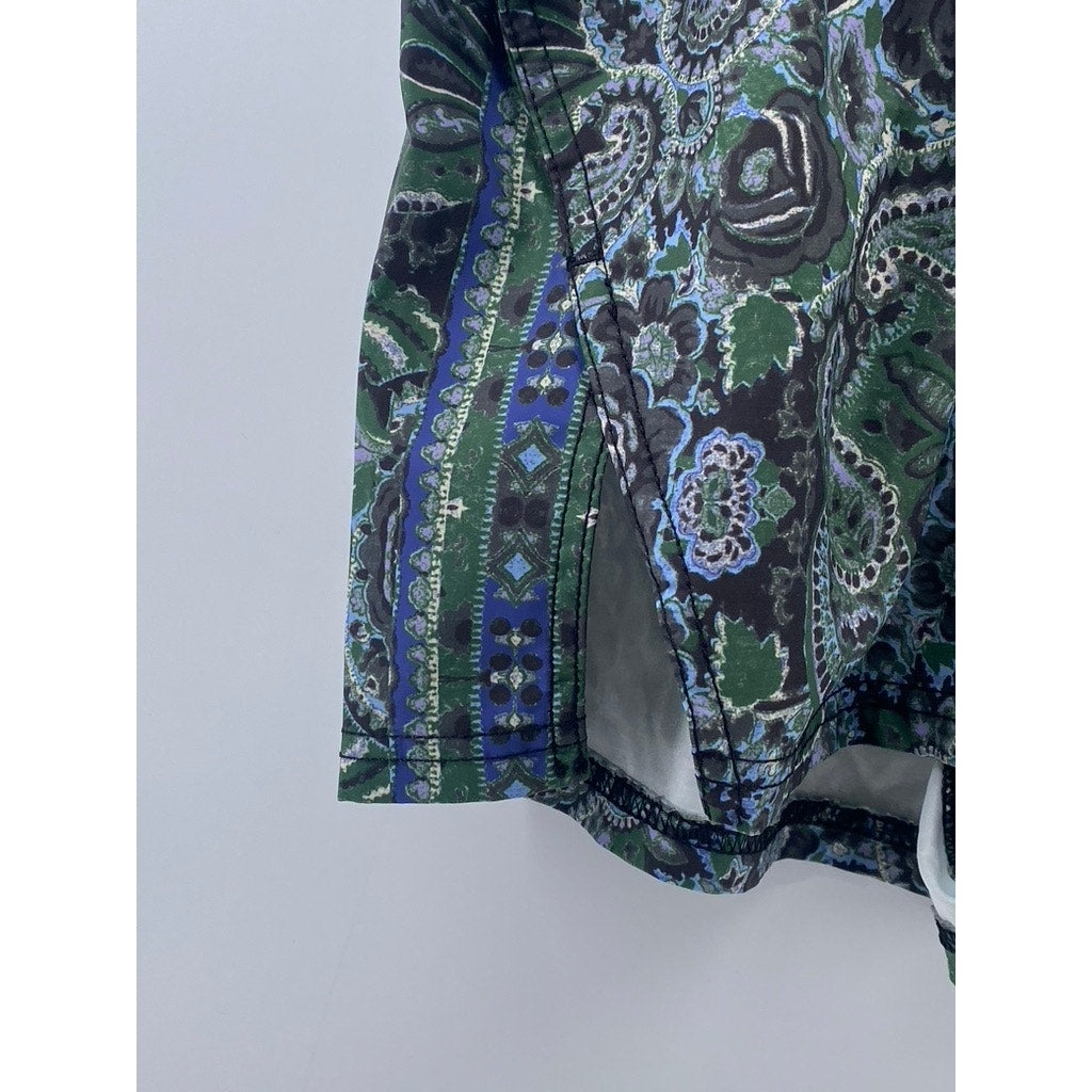 FREE PEOPLE MOVEMENT Women's Blue-Green Paisley High-Rise Casual Shorts SZ XS