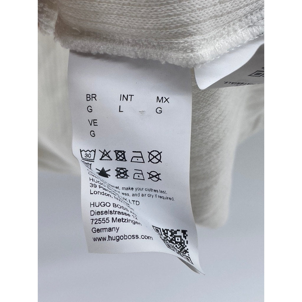 HUGO BOSS Men's Off-White Textured Regular-Fit Button-Up Short Sleeve Shirt SZ L