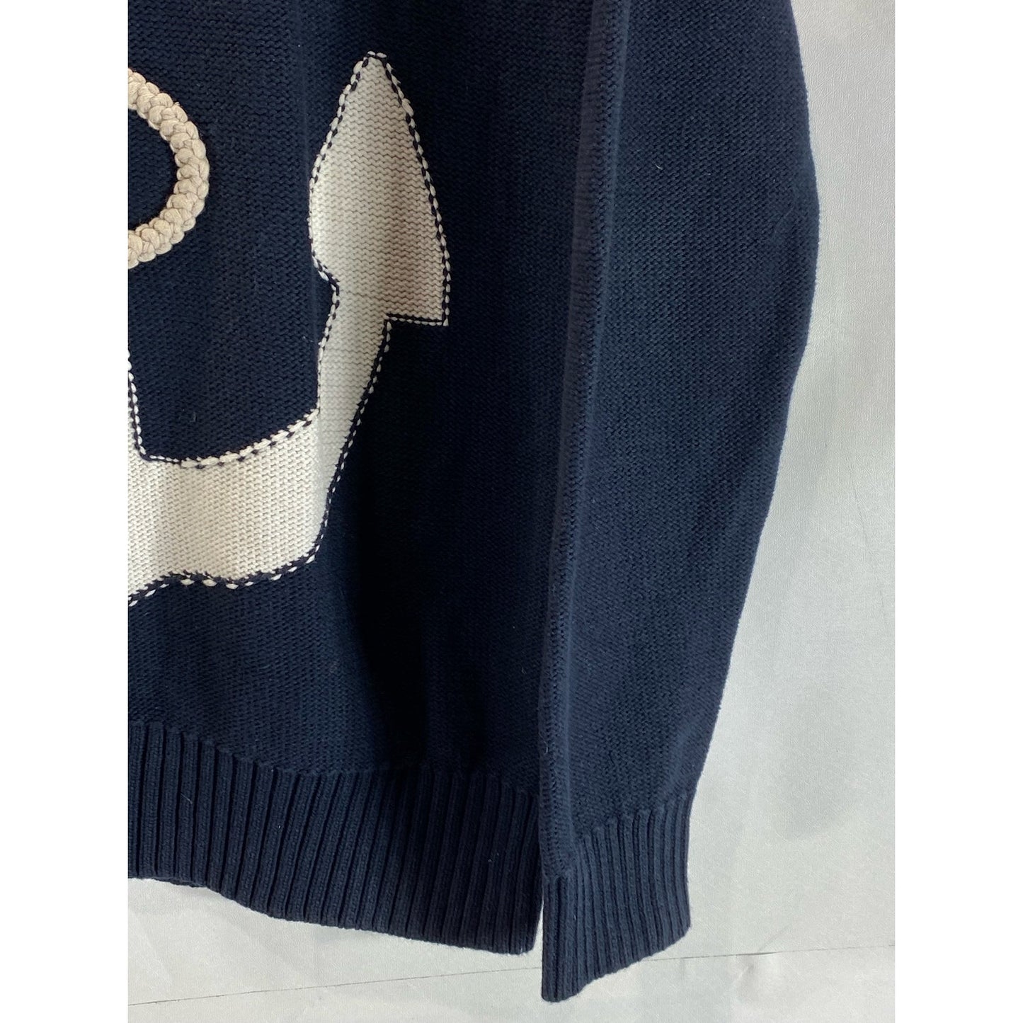 CLUB MONACO Women's Navy Crewneck Knit Anchor Rope Graphic Pullover Sweater SZ M