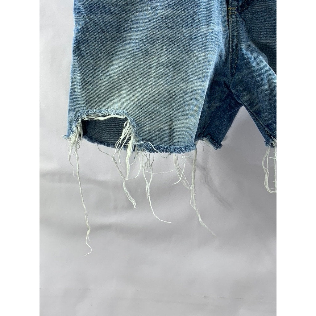 ANINE BING Women's Light Blue Denim Raw-Hem Straight Shorts SZ 24