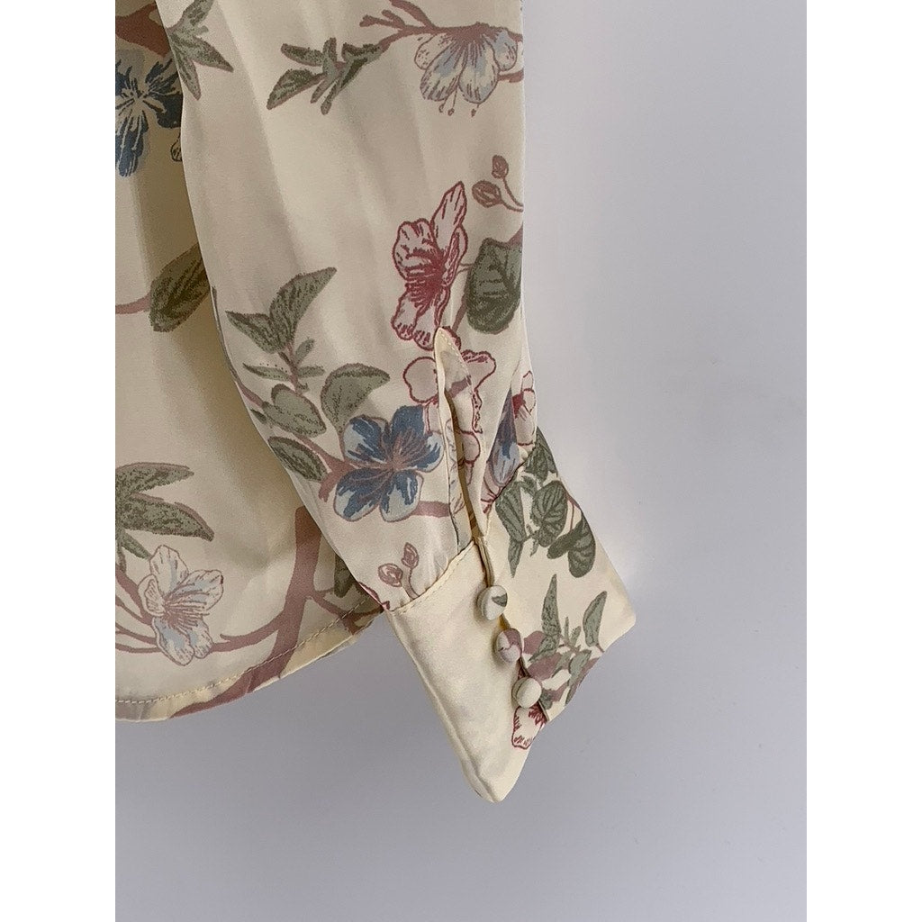 HARVER & BLAIRE LONDON Women's Cream Floral Button-Up Long Sleeve Top SZ M