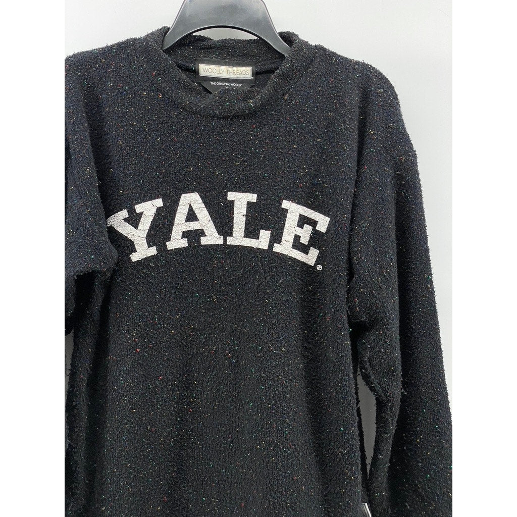 WOOLLY THREADS Men's Black-Multicolor Speckle Yale Logo Crewneck Sweater SZ M