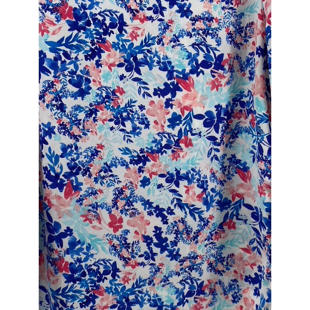TALBOTS Women's Blue Floral Print Long Sleeve Henley Collar Shirt SZ XS