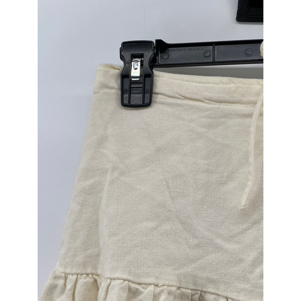 BRANDY MELVILLE Women's Cream Ruffle-Hem Drawstring Pull-On Mini Skirt SZ OS