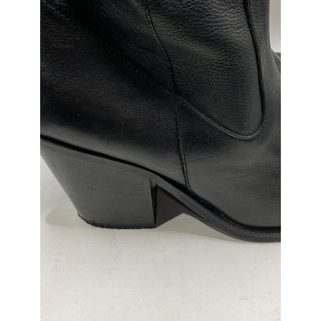 MNG Women's Black Leather Almond Toe Block-Heel Mid-Calf Boots SZ 41(US11)