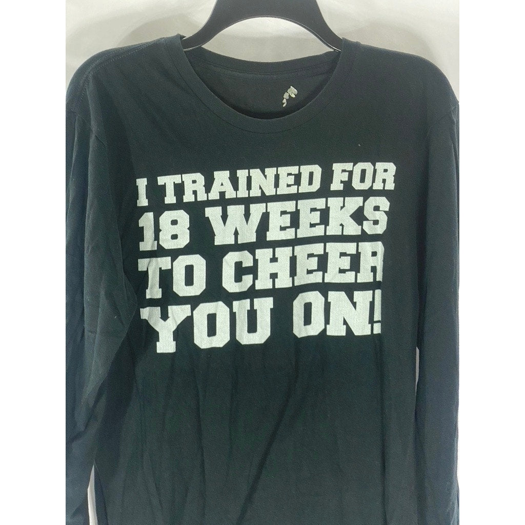 UNBRANDED Men’s Black-White Logo Crewneck Long Sleeve T-Shirt SZ M