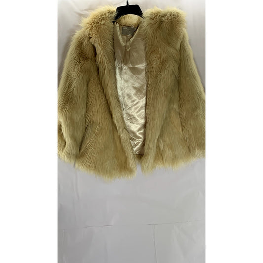 ASOS Women's Tan Faux-Fur Regular-Fit Hooded Open-Front Long Sleeve Coat SZ 2