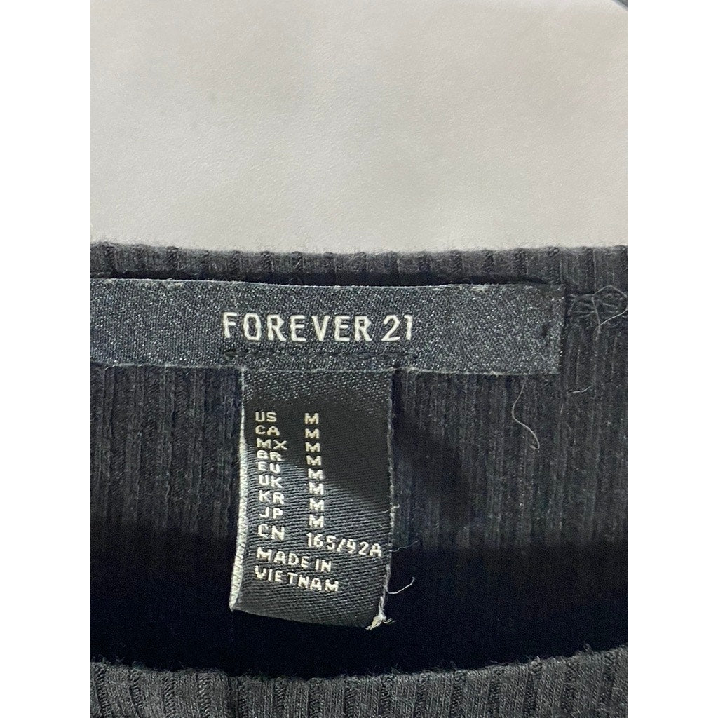 FOREVER 21 Women’s Black Ribbed Crewneck Short Sleeve Cropped Top SZ M