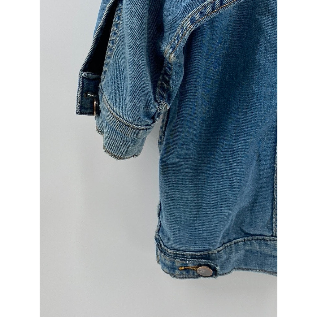 D-ID Women's Blue Distressed Button-Up Long Sleeve Jean Jacket SZ XS