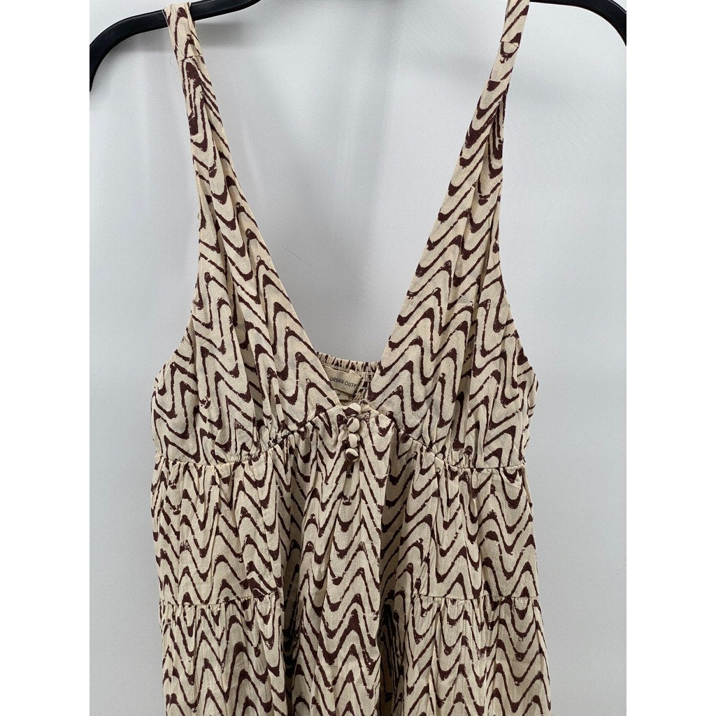 URBAN OUTFITTERS Women's Tan Multi Claudette Zig-Zag Smock Tank Mini Dress SZ S